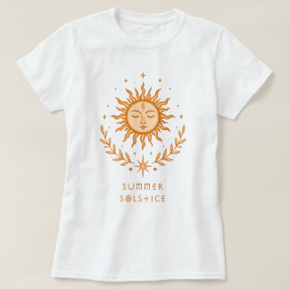Summer Solstice Celestial Sun Face Botanical Art T-Shirt