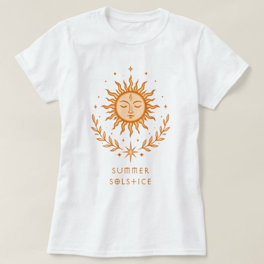 Summer Solstice Celestial Sun Face Botanical Art T-Shirt (Design vorne)