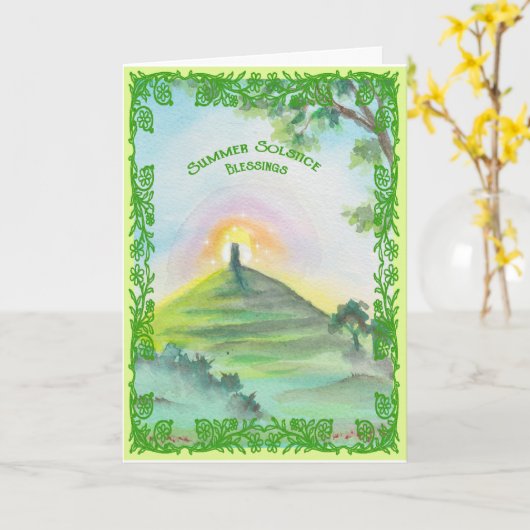 Summer Solstice Glastonbury Tor Card Karte (Gelbe Blume)