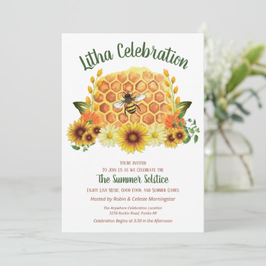 Summer Solstice Sonnenblumen und Honeycomb Litha P Einladung (Stehend Vorderseite)