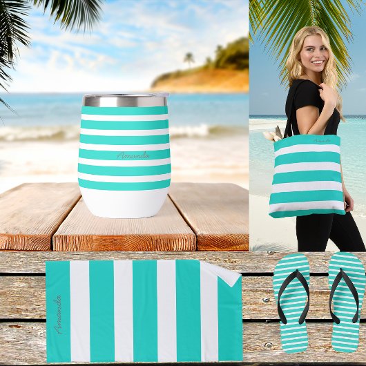 Summer Splash Aqua Bold Stripes Individuelle Name