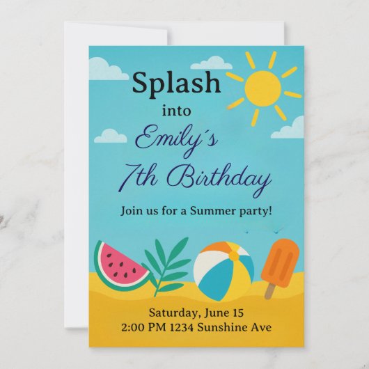 Summer Splash Birthday Einladung (Vorderseite)