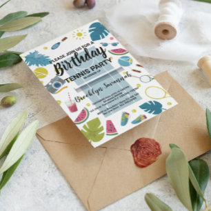 Summer Splash Birthday Tennis Party Postkarte