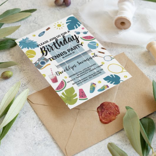 Summer Splash Birthday Tennis Party Postkarte