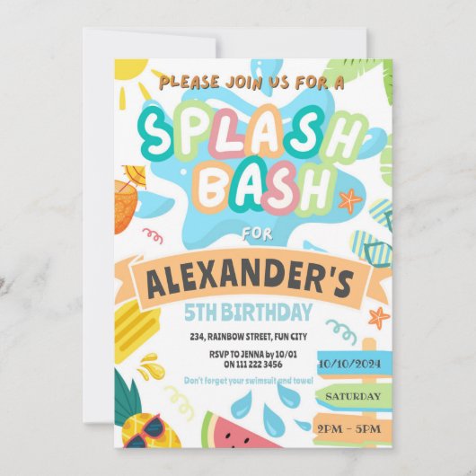 Summer Splash Pool Party Boy Bash Water Park Einladung (Vorderseite)