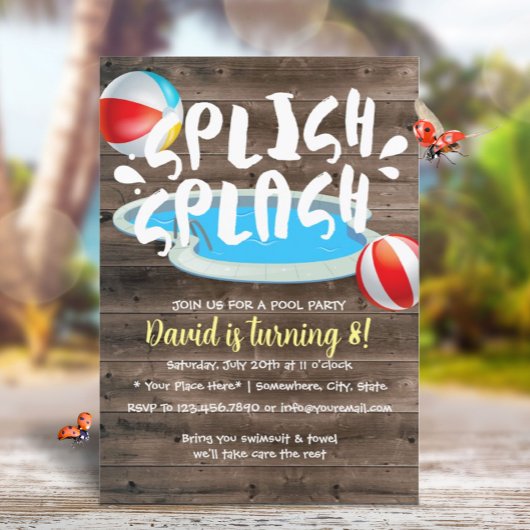 Summer Splish Splash Holzpool Geburtstagsparty Einladung