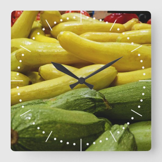 Summer Squash Numbered Square Wall Clock Quadratische Wanduhr (Vorderseite)