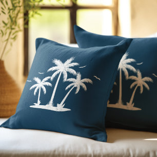Summer Steel Blue White Palms Design Kissen