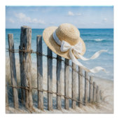 Summer Straw Hat On Beach Fence Poster (Vorderseite)