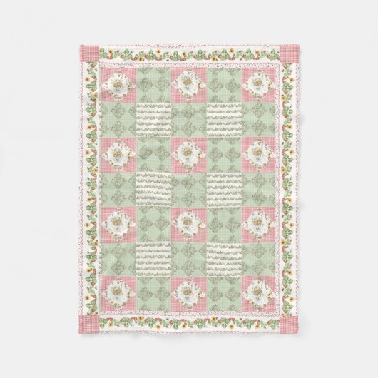 Summer Strawberries Floral Gingham Baby Girl Fleecedecke (Vorderseite)