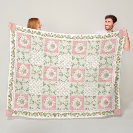 Summer Strawberries Gingham Floral Girls Bedroom Fleecedecke