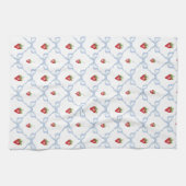 Summer Strawberries in Blue Ribbon Bows Watercolor Geschirrtuch (Horizontal)