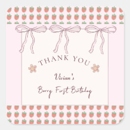 Summer Strawberries Pink Ribbon Danke Quadratischer Aufkleber