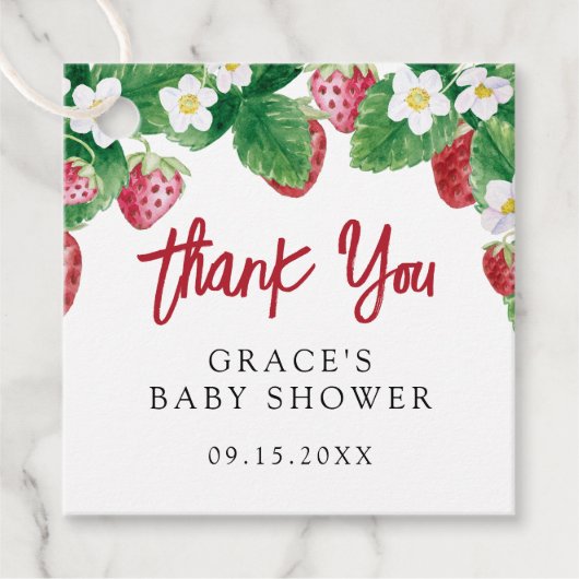 Summer Strawberry Baby Dusche Vielen Dank Geschenkanhänger (Vorderseite)
