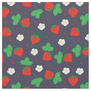 Summer Strawberry Pattern auf Navy Blue Stoff