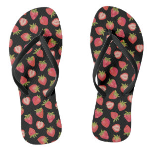 Summer Strawberry Pattern auf schwarz Badesandalen