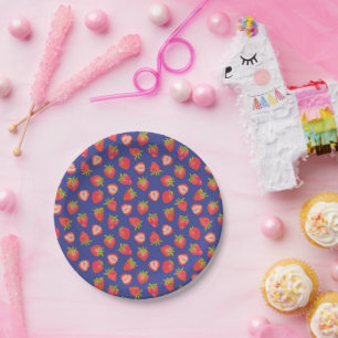 Summer Strawberry Red Blue Pattern Pappteller