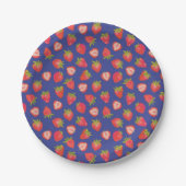 Summer Strawberry Red Blue Pattern Pappteller (Vorderseite)