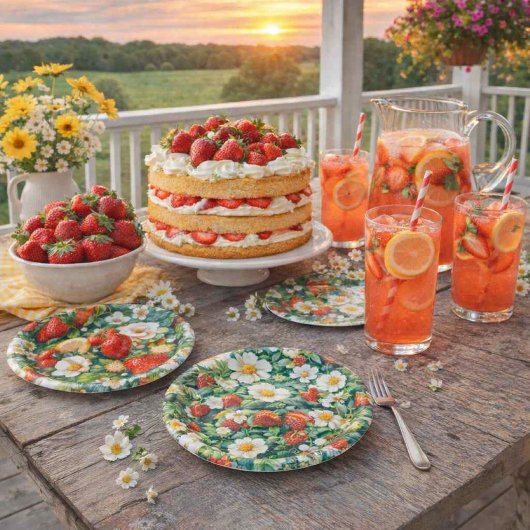 Summer Strawberry Red Fruit Paper Plate Pappteller