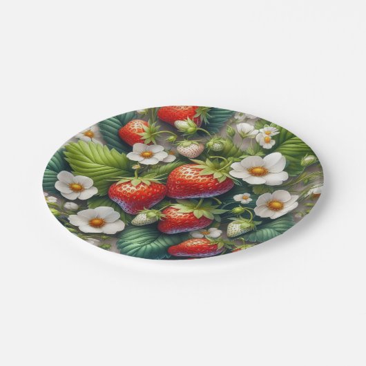 Summer Strawberry Red Fruit Paper Plate Pappteller (Schrägansicht)