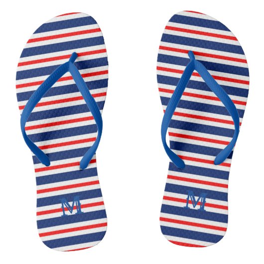 Summer Stripes Mit Monogramm Ocean Badesandalen (Fußbett)