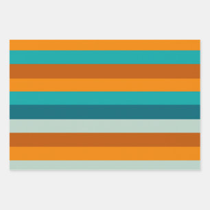 Summer Stripes Muster Aquamarines Aqua Orange Geschenkpapier Set