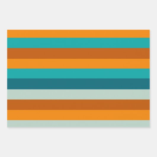 Summer Stripes Muster Aquamarines Aqua Orange Geschenkpapier Set (Vorderseite)
