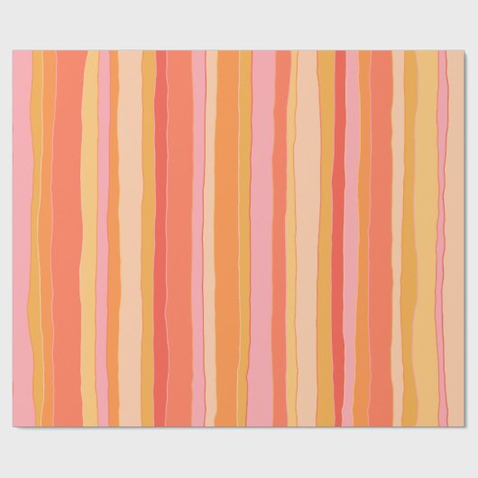 Summer Stripes Muster Korallenriff Orange Pink Gel Geschenkpapier (Flach)