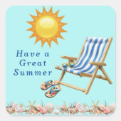 Summer Sun Beach Chair Sonnenbrille Flip FLops Quadratischer Aufkleber (Vorderseite)