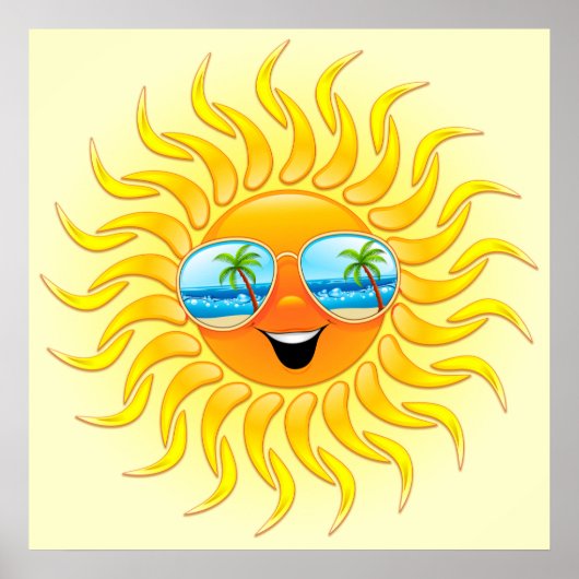 Summer Sun Cartoon mit Sonnenbrillen Poster (Vorne)