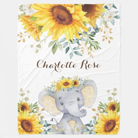 Summer Sunflower Elephant Baby Girl Kinderzimmer Fleecedecke (Vorderseite)