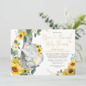 Summer Sunflower Elephant Drive by Baby Dusche Einladung (Stehend Vorderseite)