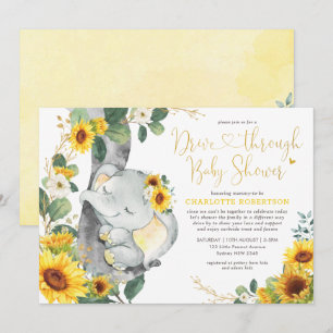 Summer Sunflower Elephant Drive by Baby Dusche Einladung