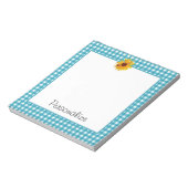 Summer Sunflower Gingham mit Namen Notizblock (Rotiert)