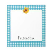 Summer Sunflower Gingham mit Namen Notizblock (Vorderseite)