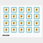 Summer Sunflower Gingham Name Quadratischer Aufkleber (Blatt)