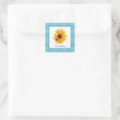 Summer Sunflower Gingham Name Quadratischer Aufkleber (Tasche)