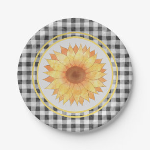 Summer Sunflower Gingham Picnic Pappteller