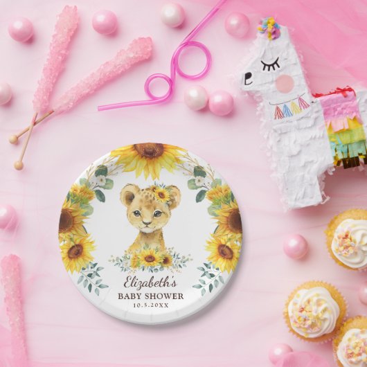 Summer Sunflower Lion Cub Jungle Baby Dusche Pappteller (Party)