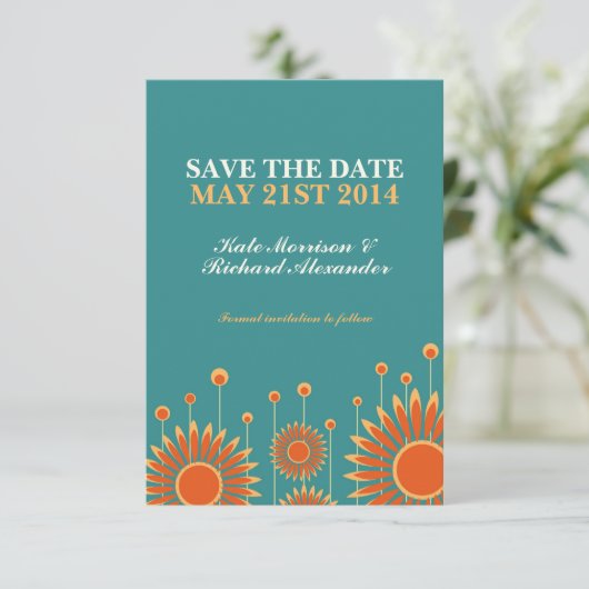 Summer Sunflower Save the Date Card (Stehend Vorderseite)