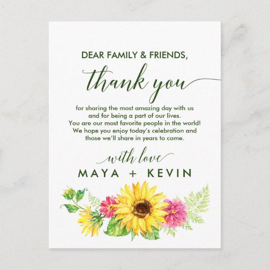 Summer Sunflower Vielen Dank Empfang Card Postkarte (Vorderseite)