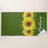 Summer Sunflower Watercolor Green Bridesmaid Gefal Strandtuch (Vorderseite)