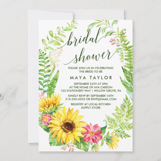 Summer Sunflower Wreath Brautparty Einladung (Vorderseite)