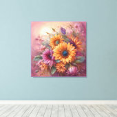 Summer Sunflowers in Pink and yellow  Leinwanddruck (Insitu (Holzboden))