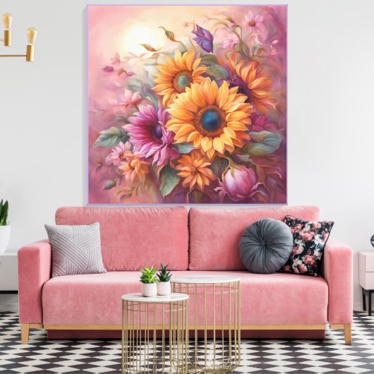 Summer Sunflowers in Pink and yellow  Leinwanddruck (Insitu (Wohnzimmer))