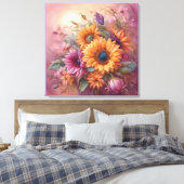 Summer Sunflowers in Pink and yellow Leinwanddruck (Insitu (Schlafzimmer))