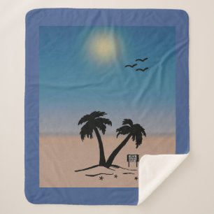 Summer Sunset Beach Sign Fleece Blanket Sherpadecke