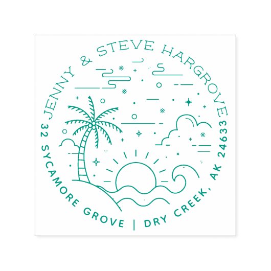 Summer Sunset Beach Verheiratetes Paar Rücksendead Permastempel (Design)