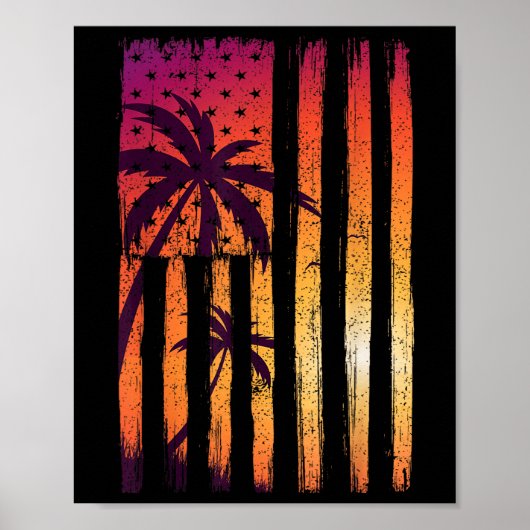 Summer Sunset Palm Trees American Flag Cooler Früh Poster (Vorne)