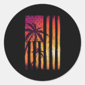 Summer Sunset Palm Trees American Flag Cooler Früh Runder Aufkleber (Vorderseite)